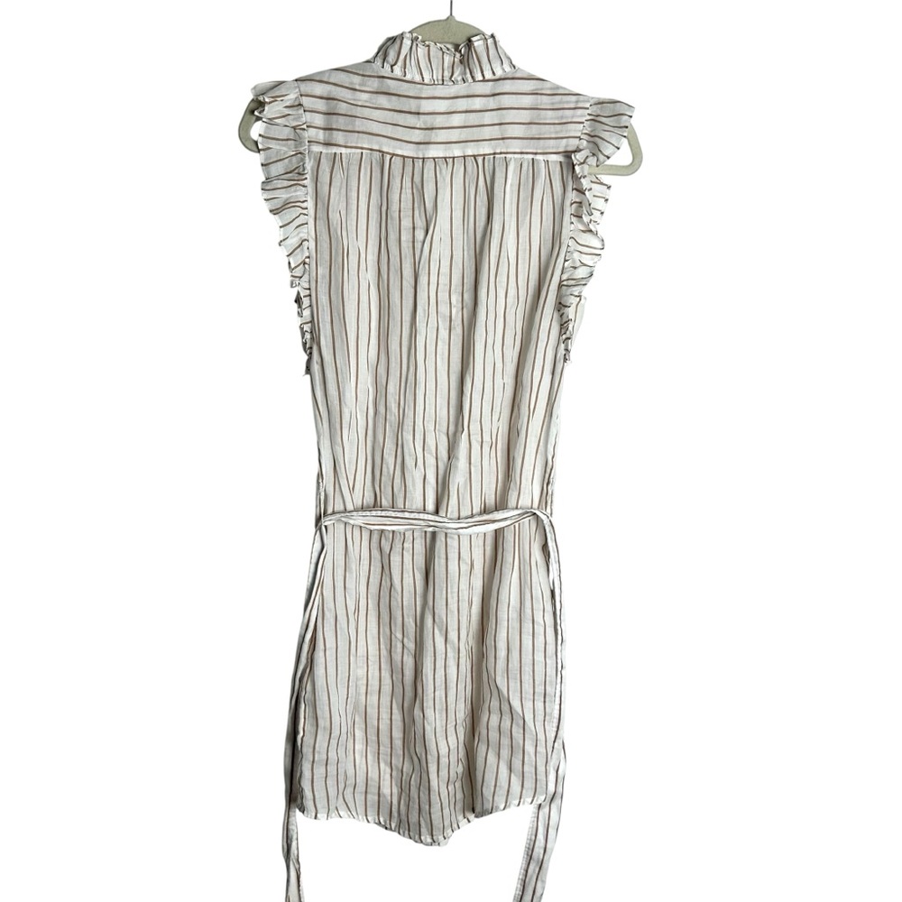 FRAME Lauren Striped Ruffle Shirt Dress in Café Multi Size S EC W/O Slip - Picture 5 of 9